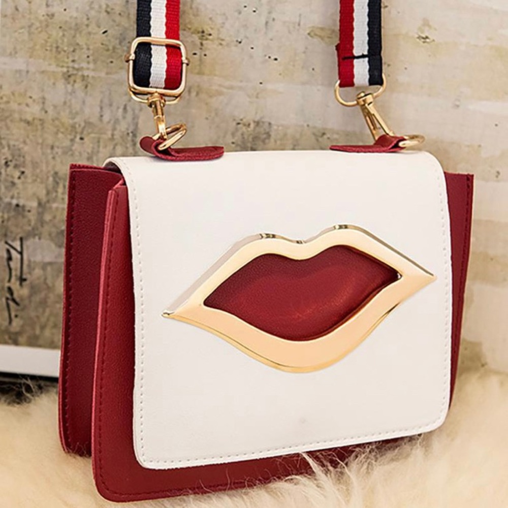 Lip Pattern Colorblock Strap Crossbody Bag